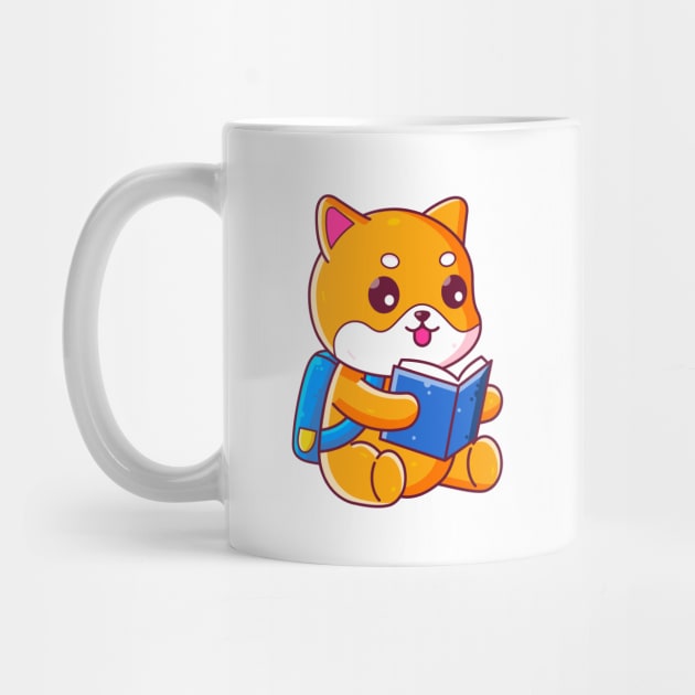 Cute school shiba inu reading book by Ardhsells